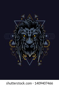 The wild lion head with sacred geometry pattern