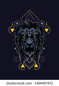 The wild lion head with sacred geometry pattern