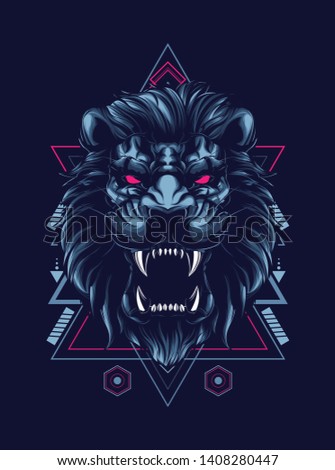wild lion head with sacred geometry pattern