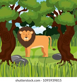 wild lion in the jungle scene