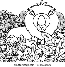 wild lion in the jungle scene