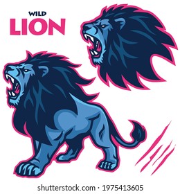 Wild Lion Roar Mascot Vector Sports Logo Illustration Set Collection Bundle Pack