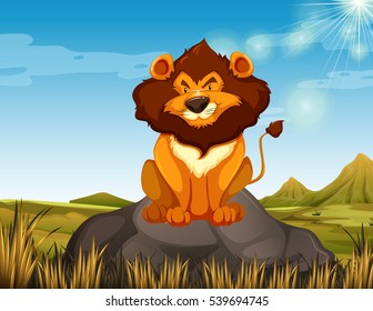 Wild lion sitting on the stone illustration