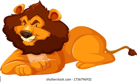 Wild lion sitting on white background illustration