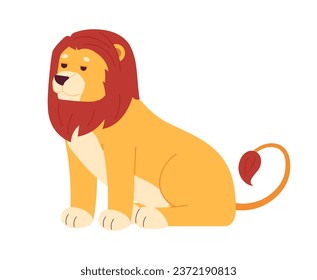 WIld lion sitting semi flat color vector character. Spirit animal. Editable full body animal on white. Simple cartoon spot illustration for web graphic design