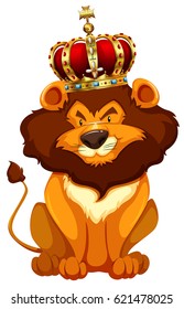 Wild lion wearing crown illustration
