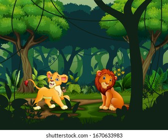 Wild lions in the jungle scene