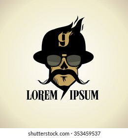 Wild logo with moustached skull dressed in hat and glasses.