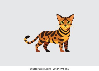 Wild looking Bengal Cat walking vector illustration.