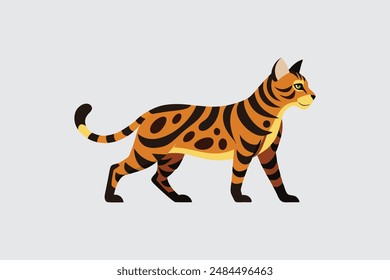 Wild looking Bengal Cat walking vector illustration.