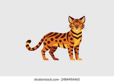 Wild looking Bengal Cat walking vector illustration.