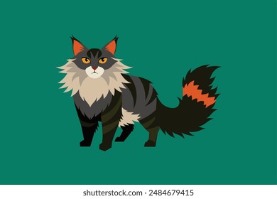 "Wild looking Norwegian forest Cat" is a digital product featuring a graphic design file capturing the majestic essence of a Norwegian forest cat.