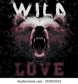 wild love bear painting fashion illustration t shirt graphic design