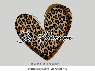 Wild love text lettering with leopard heart desing art