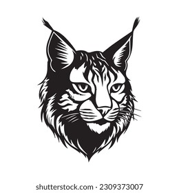 wild lynx , bobcat black and white vector design