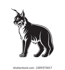 wild lynx , bobcat black and white vector design