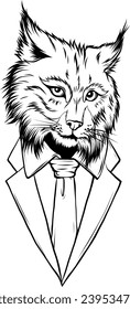 wild lynx head mascot - black and white animal vector