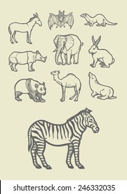 Wild, mammal, and farm animal sketches. Good use for symbol, icon, mascot, doodle design, or any design you want. Easy to use or change color.
