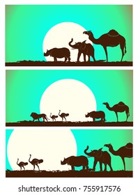 Wild Mammals Silhouettes in Evening Vector Illustration