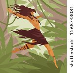 wild man jumping like a monkey in the jungle