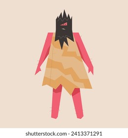 a wild man, overgrown, with a beard and thick hair. vector