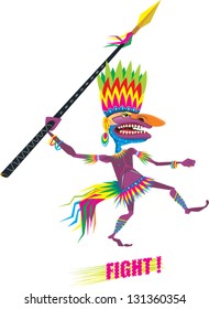wild man running with a spear