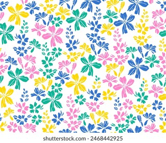 Wild meadow buttercup flowers endless pattern vector illustration. Ditsy beautiful motif. Shabby chic textile print with flower inflorescences. Buttercups blossom summer print.