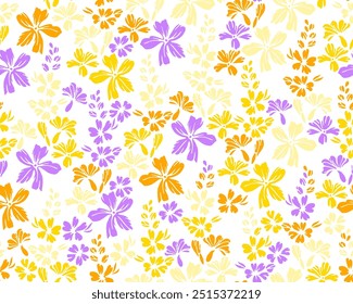 Wild meadow buttercup flowers endless ornament vector illustration. Ditsy rustic motif. Floral fabric print with flower truss elements. Buttercups bloom summer print.