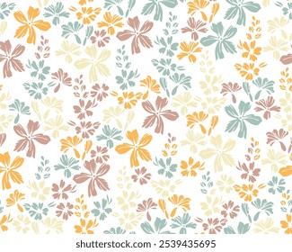 Diseño de Vector de adorno sin fin de flores de mariposa de prado salvaje. Bonito motivo sucio. Estampado floral de Fondo de pantalla con racimos de flores. Olvídenme-no-florecer impresión de primavera.