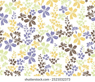 Las flores de mariposa de prado salvaje repiten la Ilustración vectorial del adorno. Millefleurs lindo motivo. Estampado de Fondo de pantalla estilo Country con racimos de flores. Buttercups florecen en estampado de verano.