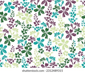 Wild meadow buttercup flowers seamless ornament vector illustration. Millefleurs primitive motif. Country-style wallpaper print with flower racemes. Buttercups bloom spring print.