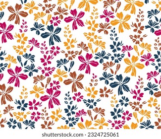 Wild meadow buttercup flowers seamless ornament vector design. Millefleurs beautiful motif. Shabby chic fabric print with flower inflorescences. Buttercups bloom spring print.