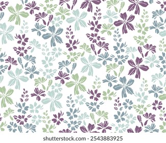 Wild meadow buttercup flowers seamless ornament vector illustration. Millefleurs pretty motif. Floral fabric print with flower inflorescences. Forget-me-nots blossom spring print.