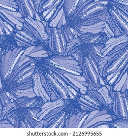 Wild meadow flower petal seamless vector pattern background. Textural monochrome periwinkle purple backdrop with illustrative drawn flowers.Overlapping floral blooms botanical painterly repeat