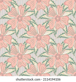 Flor de pradera silvestre sin costuras fondo de patrón vectorial. El fondo vintage de la línea dibujada a mano con ramos de flores y hojas. Diseño de repetición botánica floral rosa pastel. Elegante por todas partes