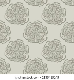 Wild meadow flower seamless vector pattern background. Modern floral line art backdrop with hand drawn outline flowers Elegant botanical geometric repeat design in neutral sandstone beige ecru color.