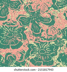 Wild meadow flower seamless vector pattern background. Modern floral line art backdrop with hand drawn outline flowers Elegant botanical textural repeat design in green and pink. All over print
