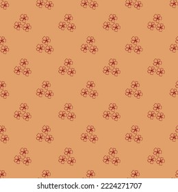 Wild meadow flower seamless vector pattern background. Groups of hand-drawn flower heads on orange backdrop. Line art outline botanical design. Floral cottagecore geometric repeat for packaging