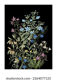Wild meadow flowers isolated. Vector