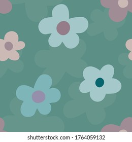Flores de pradera silvestres sin costura de fondo vectorial. Grandes florales rosados y teales sobre fondo texturado. Diseño geométrico de estilo naïve a mediados de siglo. Todo impreso para tela, embalaje, papel
