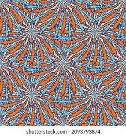 Wild meadow flowers seamless vector botanical pattern background. Floral texture backdrop with long wispy petals. Boho dense flower design with serrated edges. Blue red orange garden plant repeat