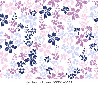 Wild meadow forget-me-not flowers endless pattern vector illustration. Millefleurs rustic motif. Country-style textile print with flower racemes. Forget-me-nots blossom summer print.
