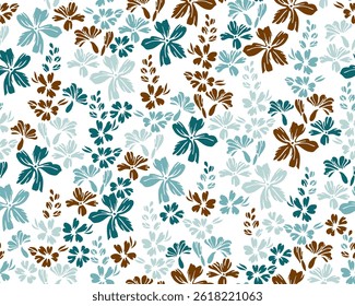 Wild meadow forget-me-not flowers endless pattern vector design. Ditsy traditional motif. Floral fabric print with flower truss elements. Forget-me-nots blossom summer print.