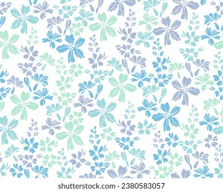 Wild meadow forget-me-not flowers repeat ornament vector design. Ditsy retro motif. Country-style wallpaper print with flower inflorescences. Forget-me-nots blossom summer print.