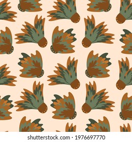 Wild meadowflower blossom seamless vecor pattern background. Ochre and sage green painterly floral mix on beige backdrop. Hand drawn petals modern botanical design. Repeat for wellness