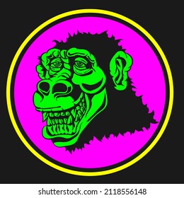 Wild Monkey Acid Color Silhouette Avatar Vector Isolated images on Dark Background eps
