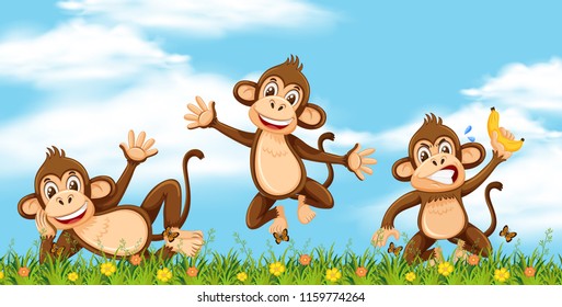 Wild monkey in nature illustration