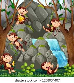 Wild monkey in nature illustration