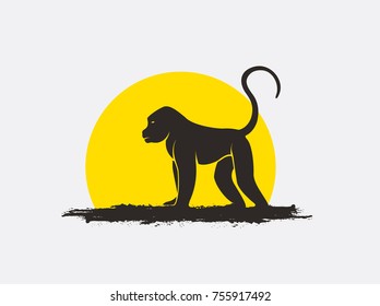 Wild Monkey Silhouette in Sunlight Vector