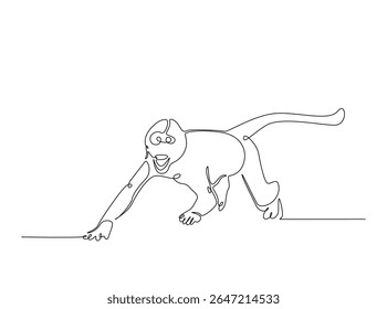 Wild monkey in single outline illustration. Continuous line art drawing of monkey.